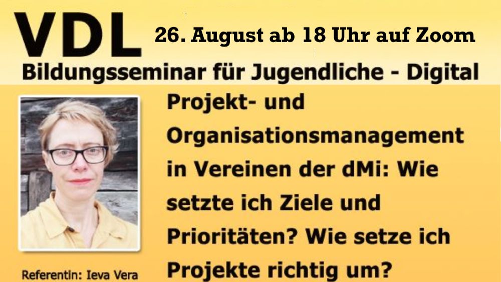 Der VDL lädt alle Jugendlichen und Mitglieder der deutschen Vereine Lettlands zum digitalen Der VDL lädt alle Jugendlichen und Mitglieder der deutschen Vereine Lettlands zum digitalen